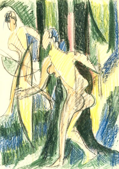 Bogenschießende Mädchen im Wald von Ernst Ludwig Kirchner